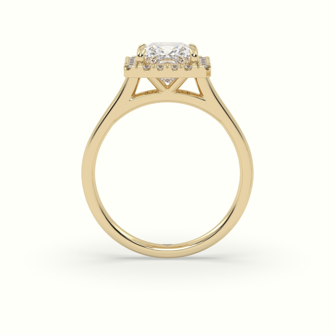 Princess Cut Halo Diamond Engagement Ring — Yellow Gold