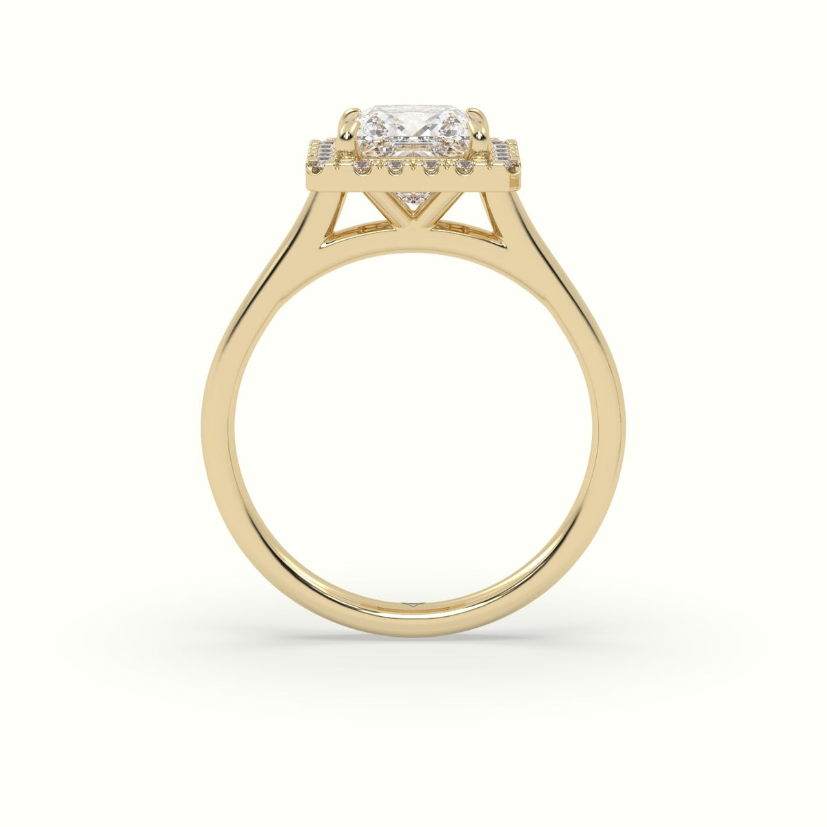 Princess Cut Halo Diamond Engagement Ring — Yellow Gold