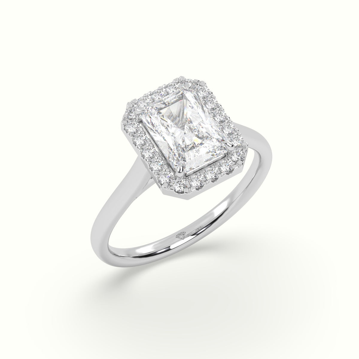 Radiant Cut Halo Diamond Engagement Ring — White Gold