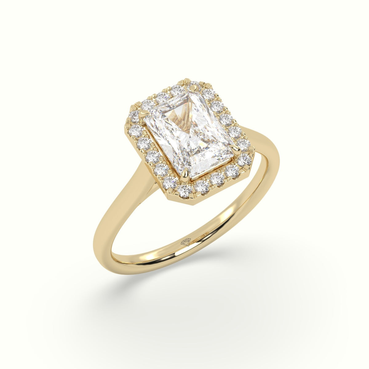 Radiant Cut Halo Diamond Engagement Ring — Yellow Gold