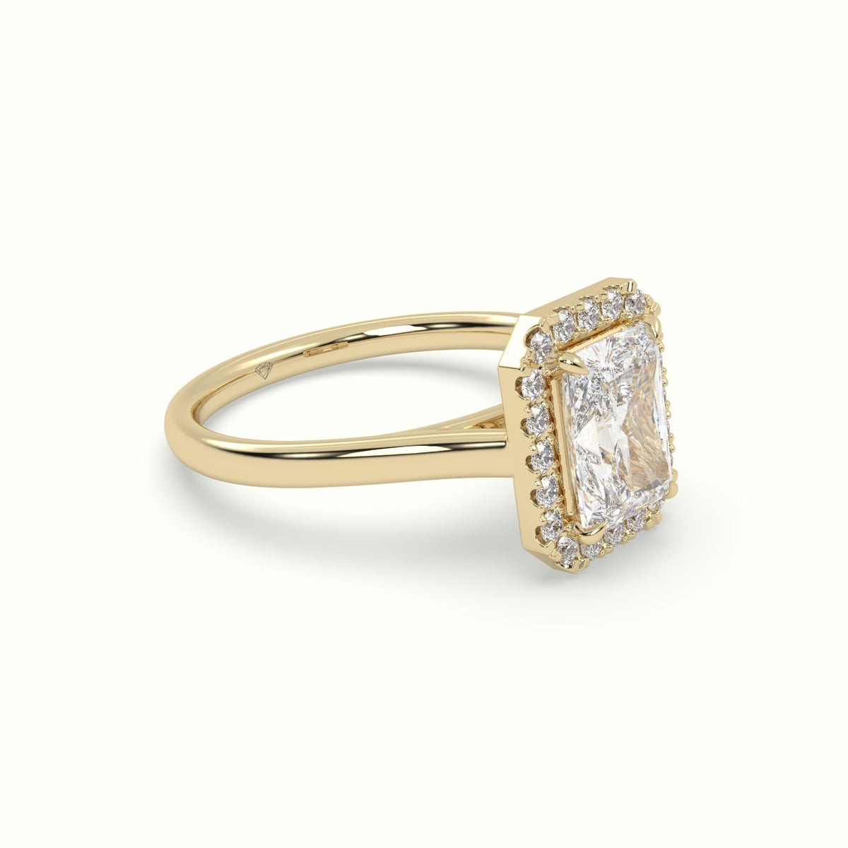 Radiant Cut Halo Diamond Engagement Ring — Yellow Gold
