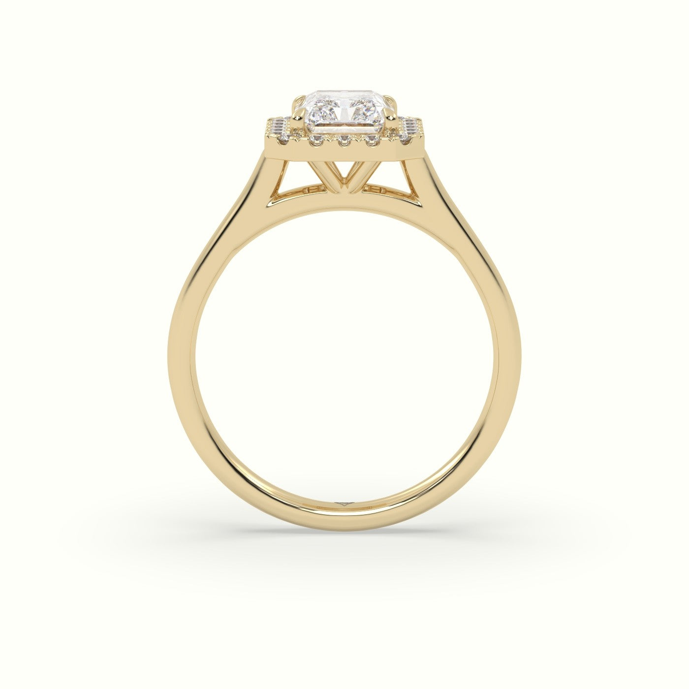 Radiant Cut Halo Diamond Engagement Ring — Yellow Gold