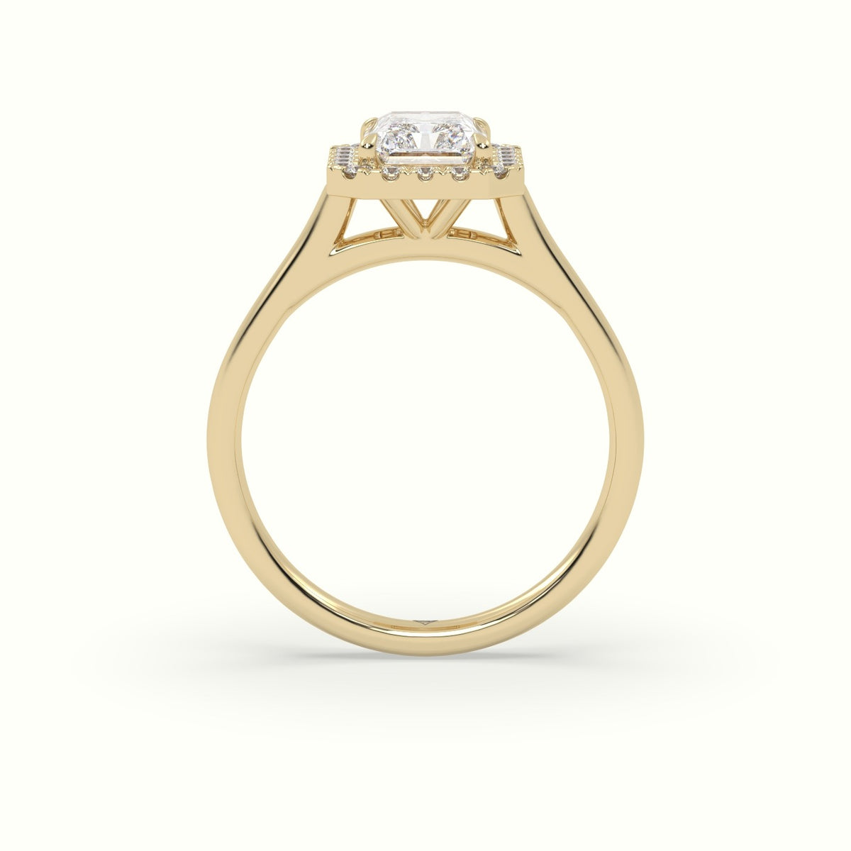 Radiant Cut Halo Diamond Engagement Ring — Yellow Gold