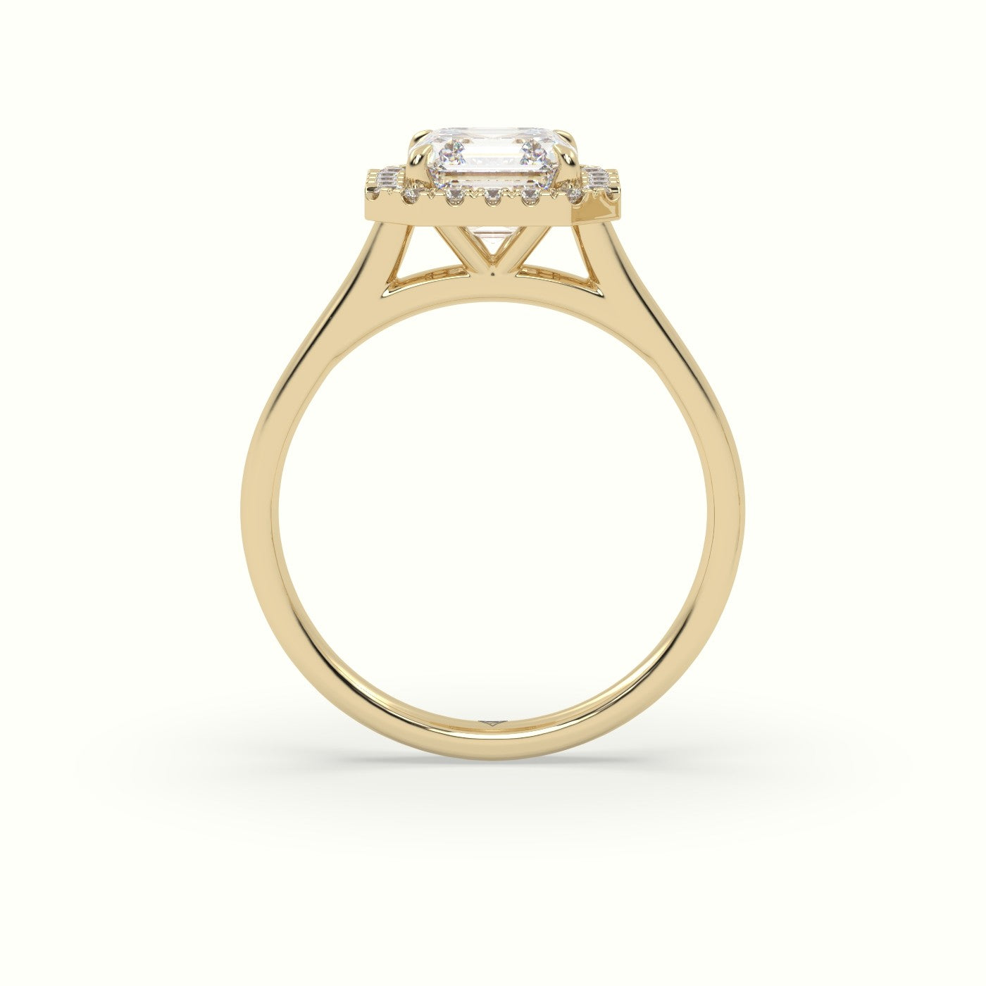 Asscher Cut Halo Diamond Engagement Ring — Yellow Gold