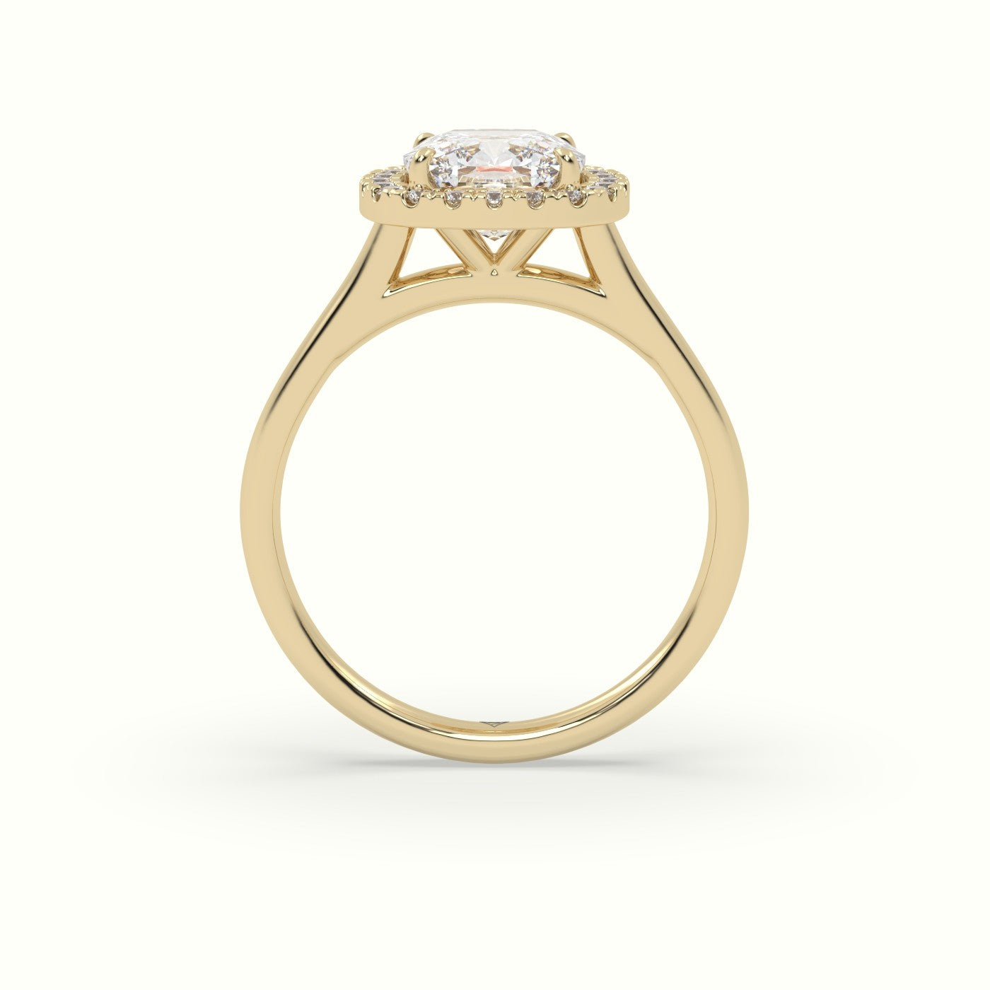 Cushion Cut Halo Diamond Engagement Ring — Yellow Gold