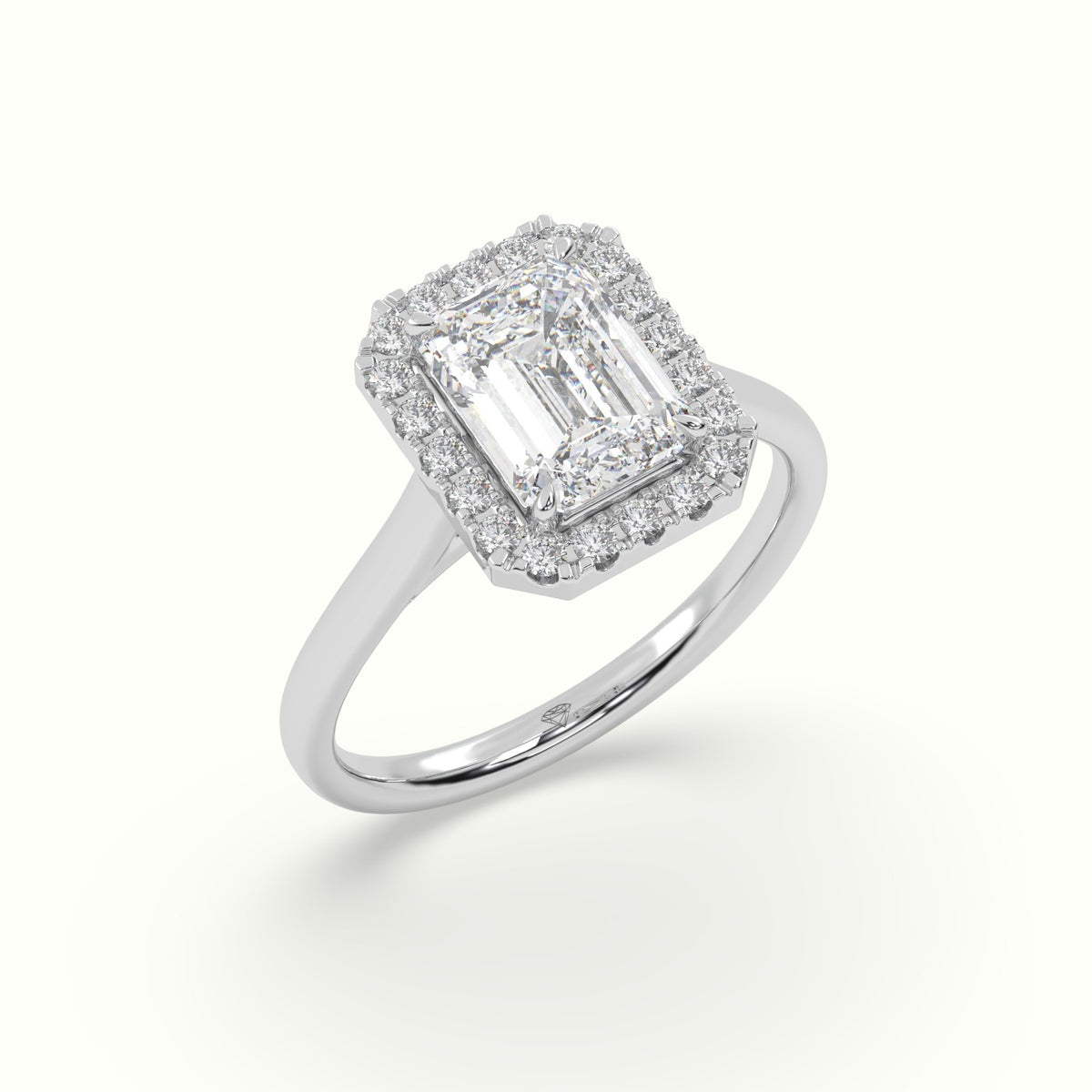 Emerald Cut Halo Diamond Engagement Ring — White Gold