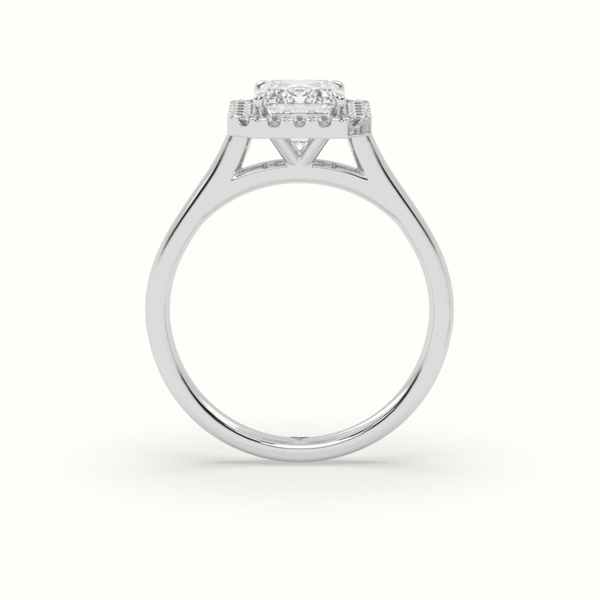 Emerald Cut Halo Diamond Engagement Ring — White Gold