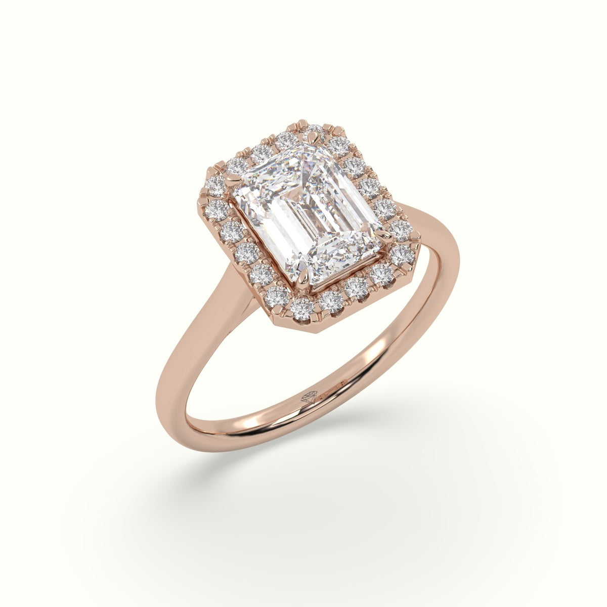 Emerald Cut Halo Diamond Engagement Ring — Rose Gold