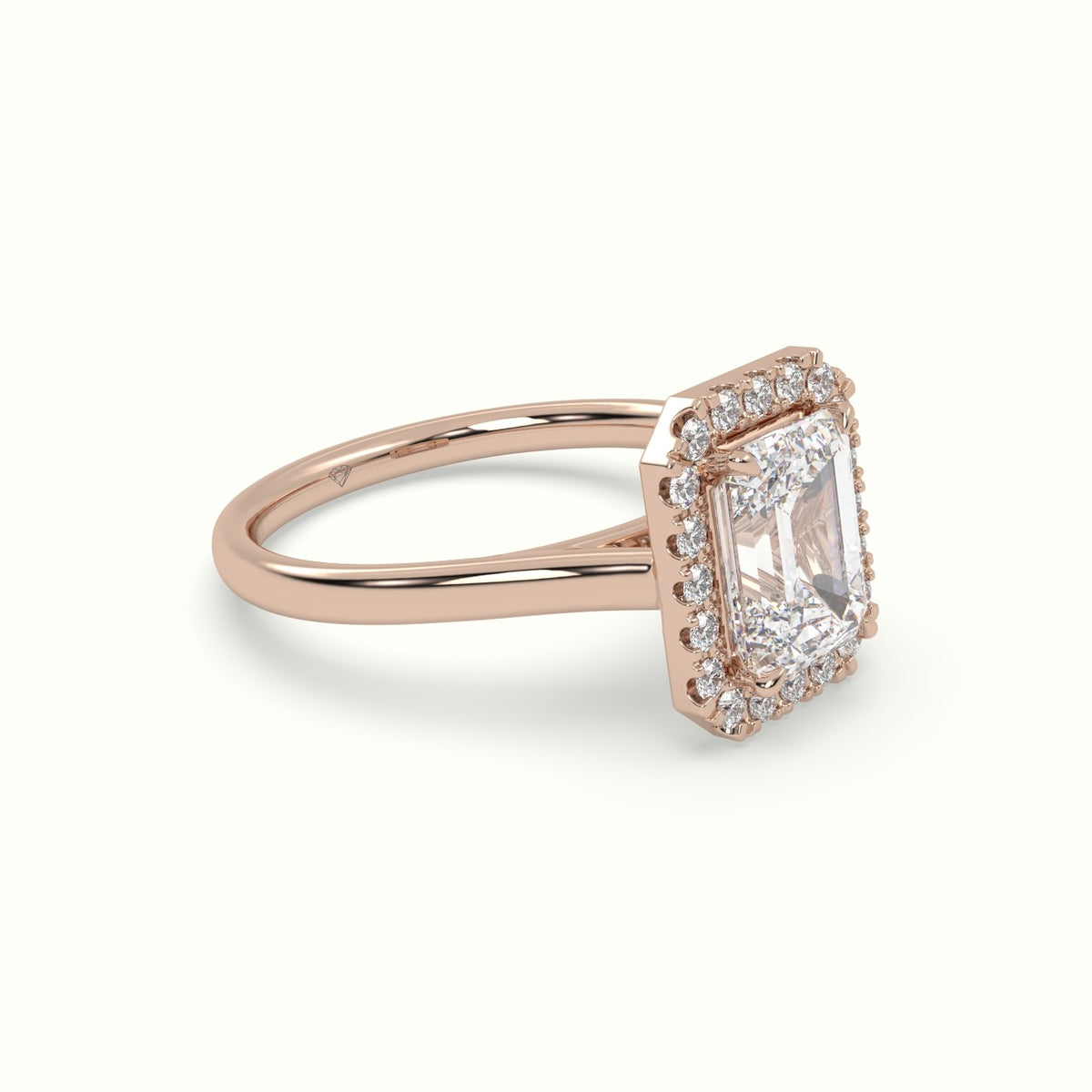 Emerald Cut Halo Diamond Engagement Ring — Rose Gold