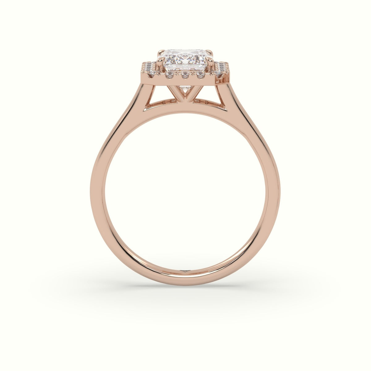 Emerald Cut Halo Diamond Engagement Ring — Rose Gold