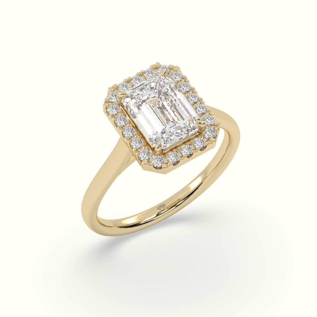 Emerald Cut Halo Diamond Engagement Ring — Yellow Gold
