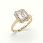 Emerald Cut Halo Diamond Engagement Ring — Yellow Gold