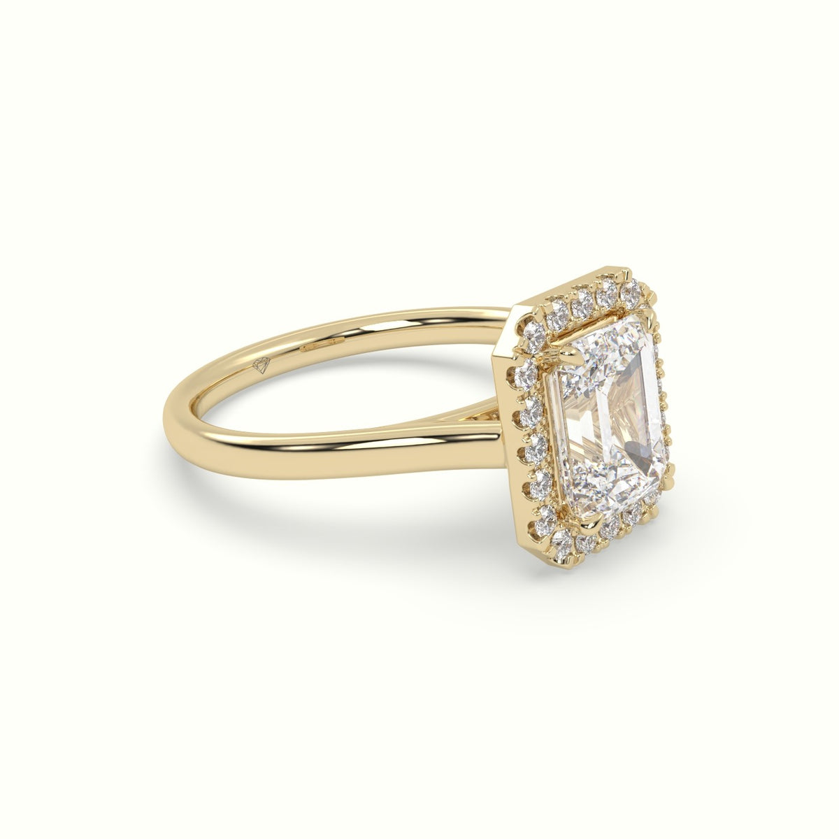 Emerald Cut Halo Diamond Engagement Ring — Yellow Gold