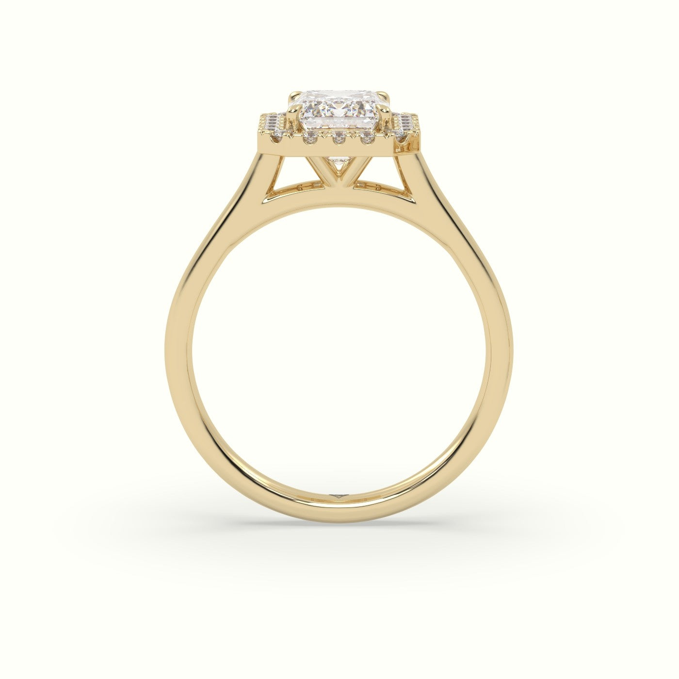 Emerald Cut Halo Diamond Engagement Ring — Yellow Gold