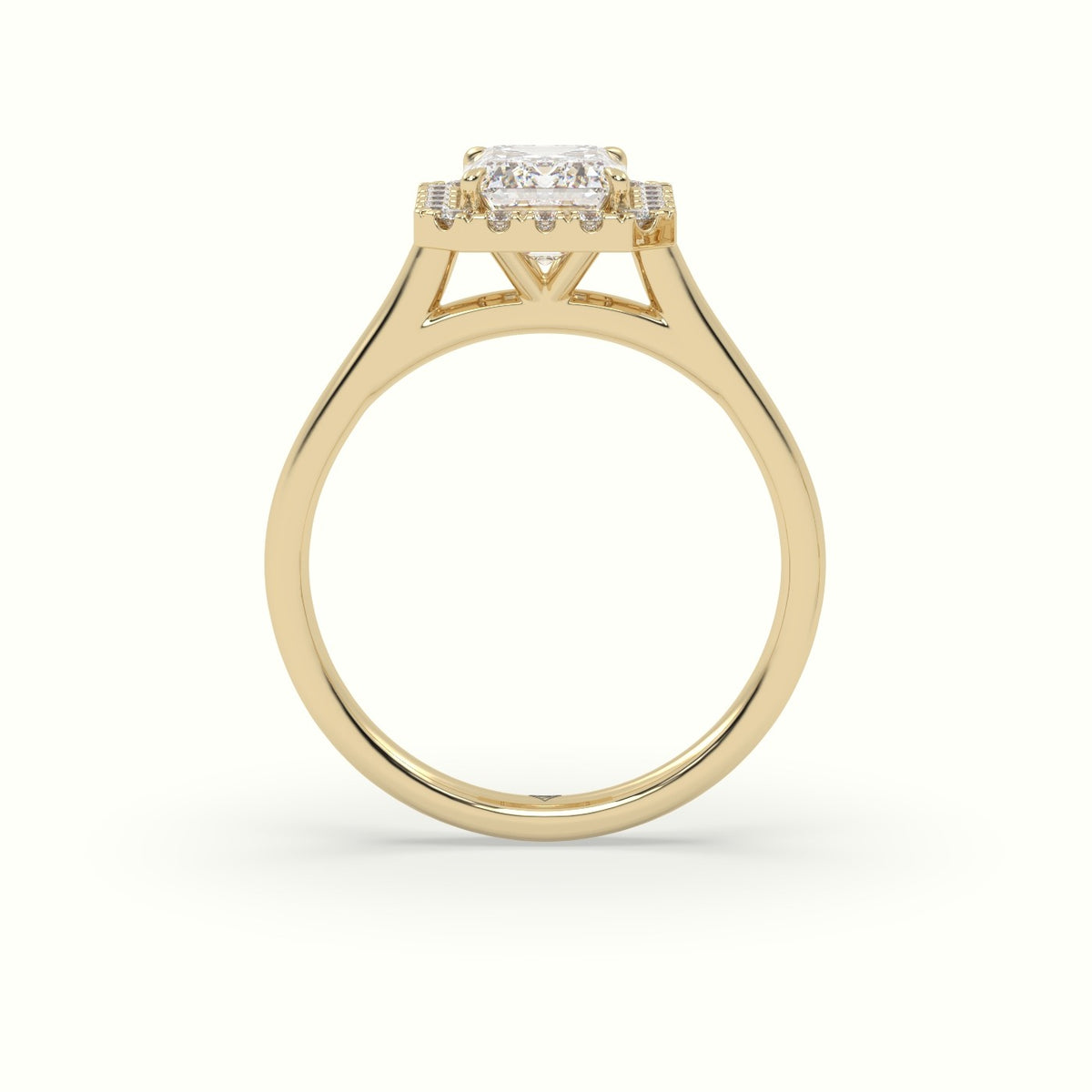 Emerald Cut Halo Diamond Engagement Ring — Yellow Gold