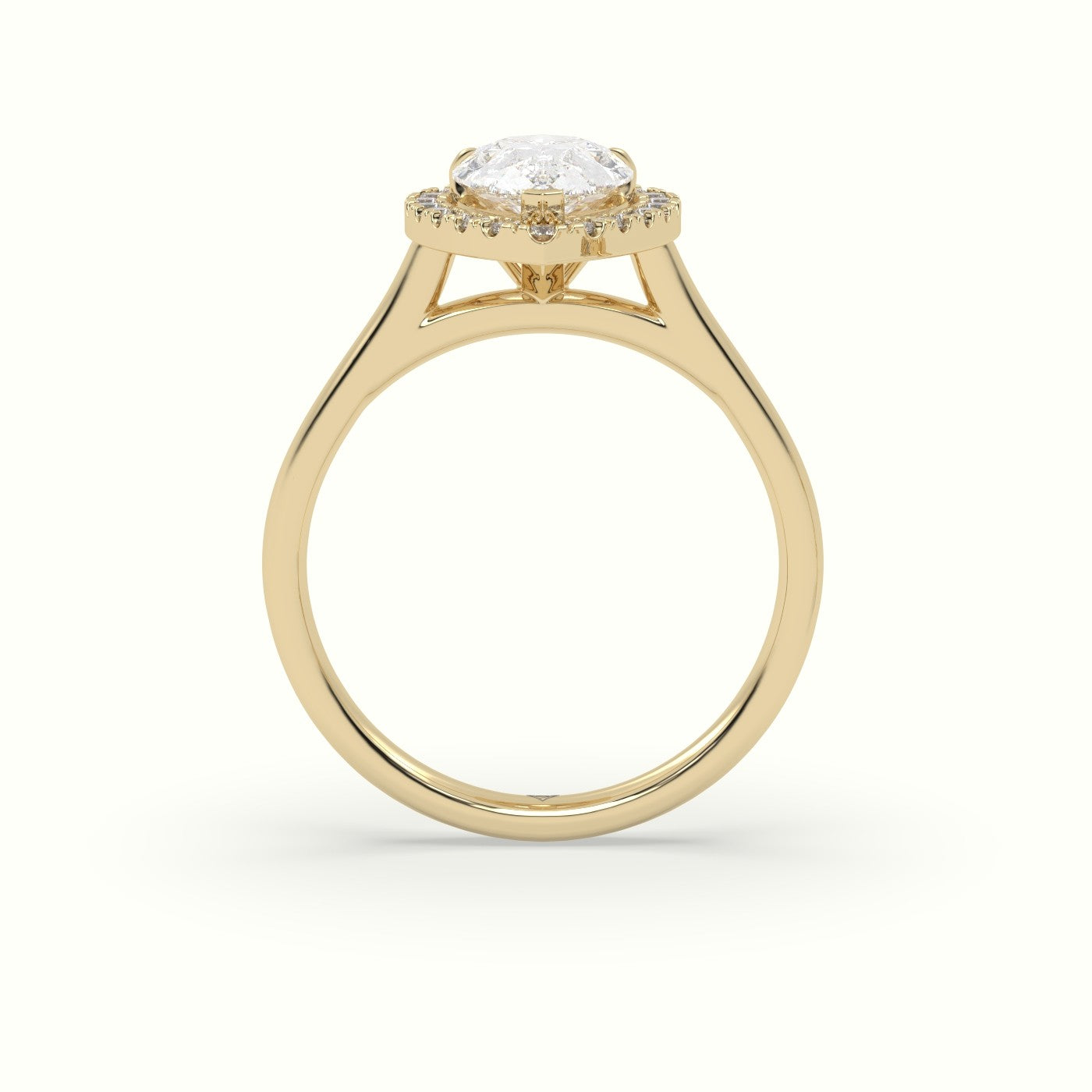 Pear Cut Halo Diamond Engagement Ring — Yellow Gold