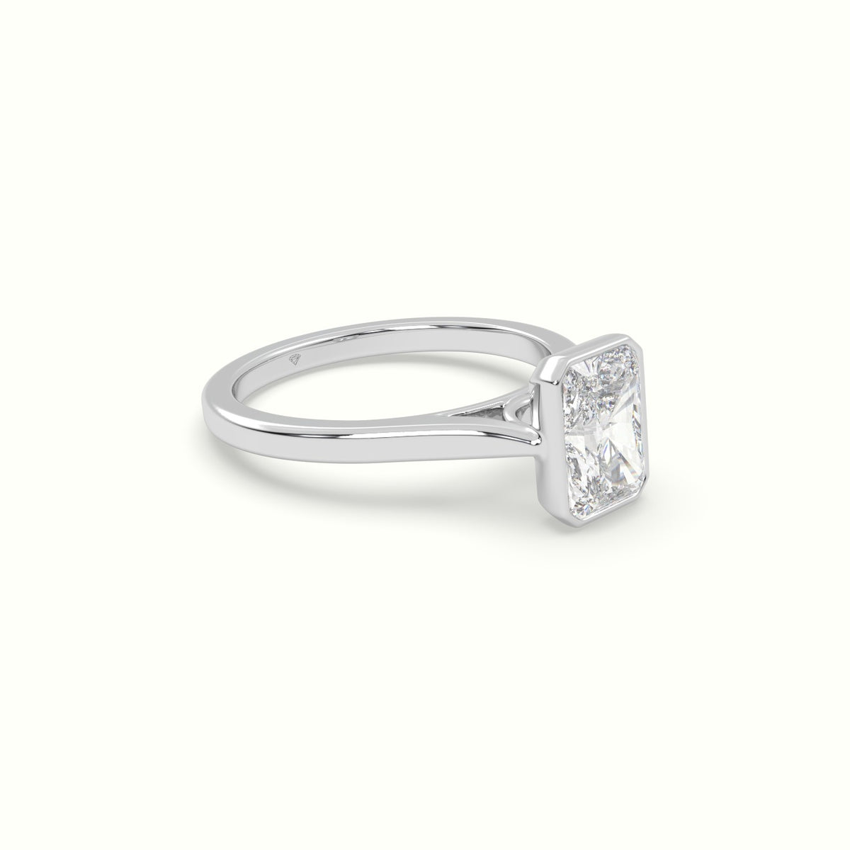 Radiant Cut Diamond Bezel Set Engagement Ring — White Gold