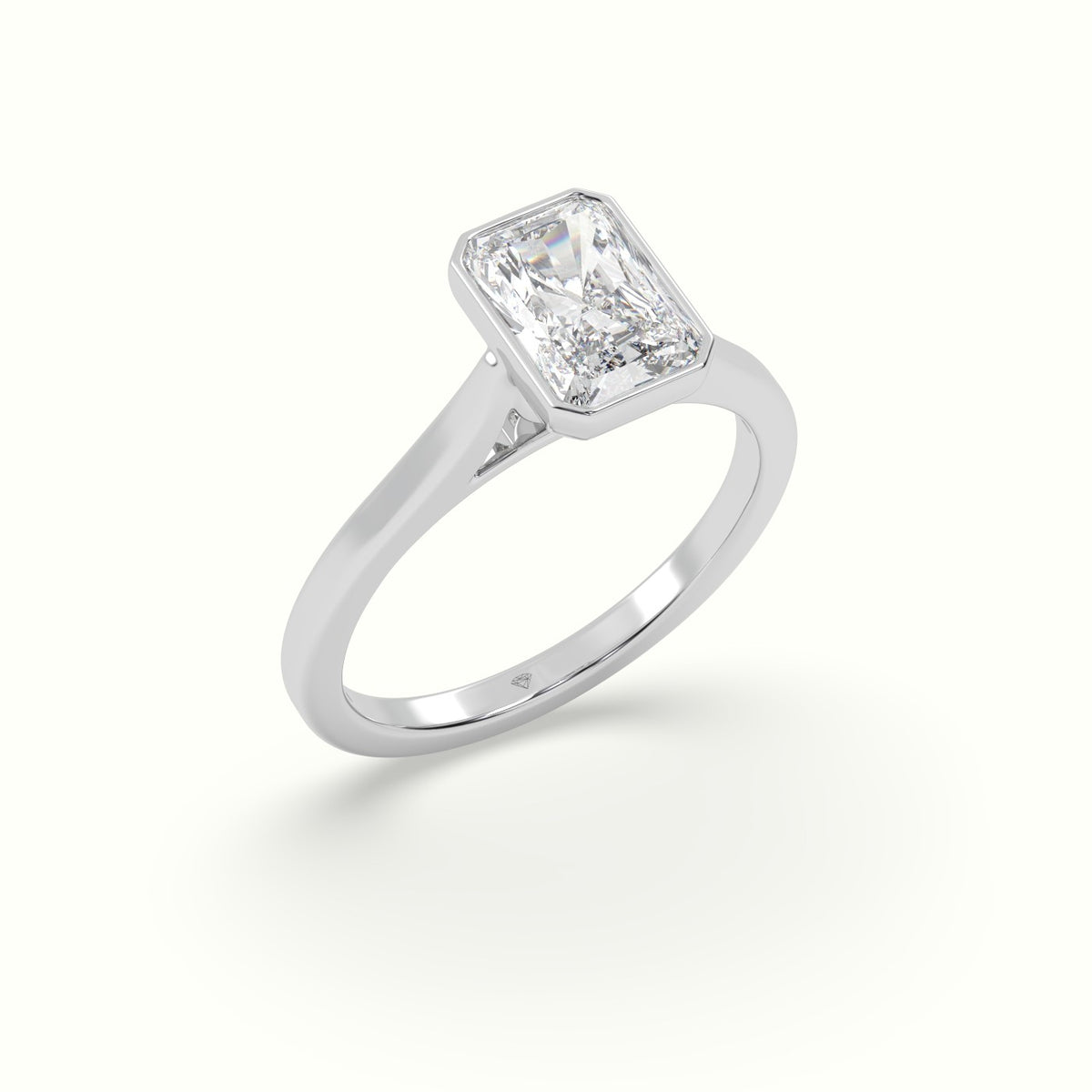 Radiant Cut Diamond Bezel Set Engagement Ring — White Gold