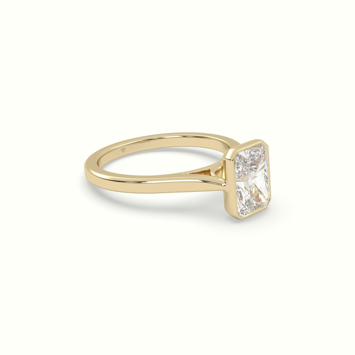 Radiant Cut Diamond Bezel Set Engagement Ring — Yellow Gold