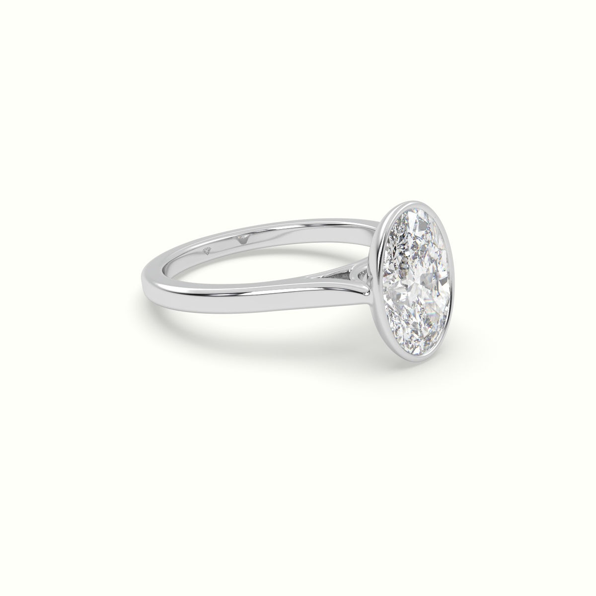 Oval Cut Diamond Bezel Set Engagement Ring — White Gold