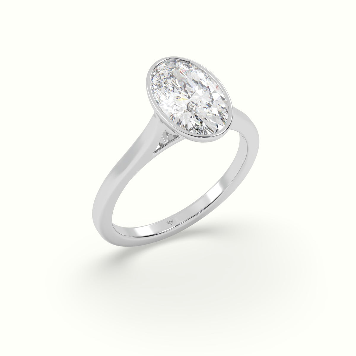 Oval Cut Diamond Bezel Set Engagement Ring — White Gold