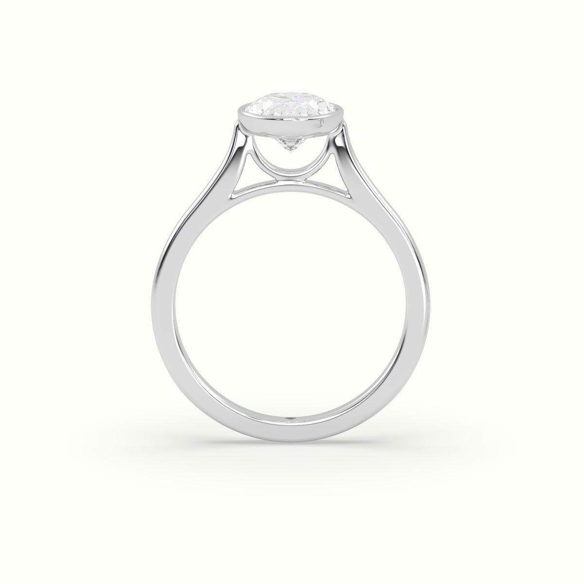 Oval Cut Diamond Bezel Set Engagement Ring — White Gold