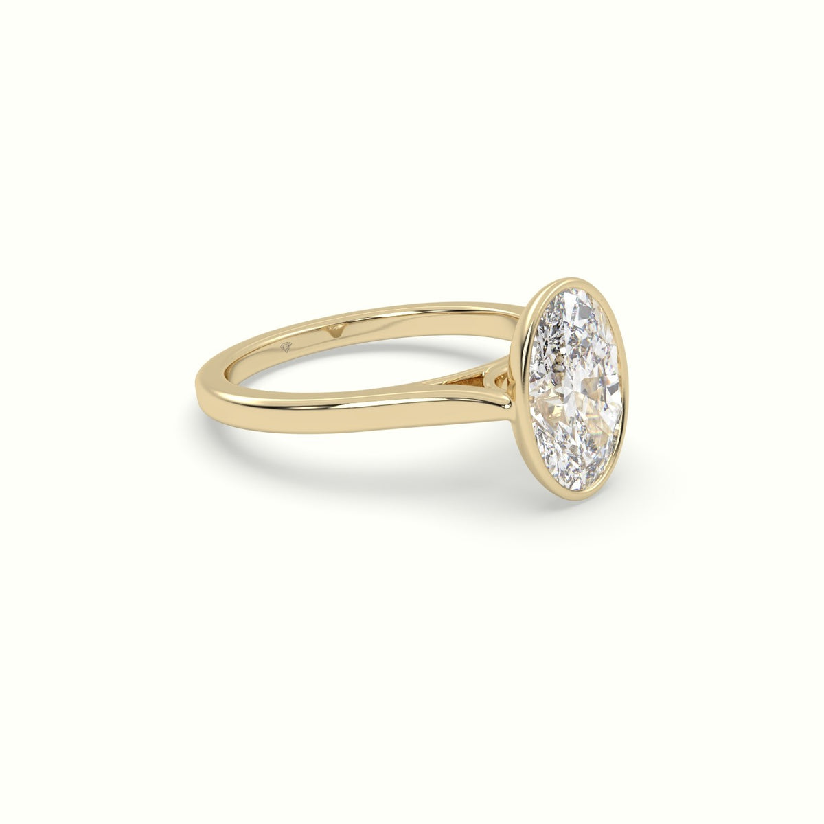 Oval Cut Diamond Bezel Set Engagement Ring — Yellow Gold