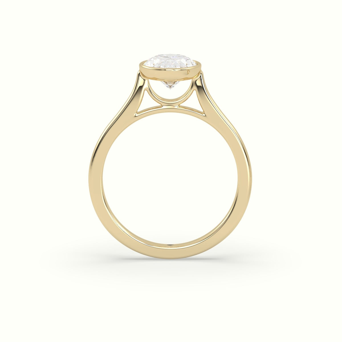 Oval Cut Diamond Bezel Set Engagement Ring — Yellow Gold