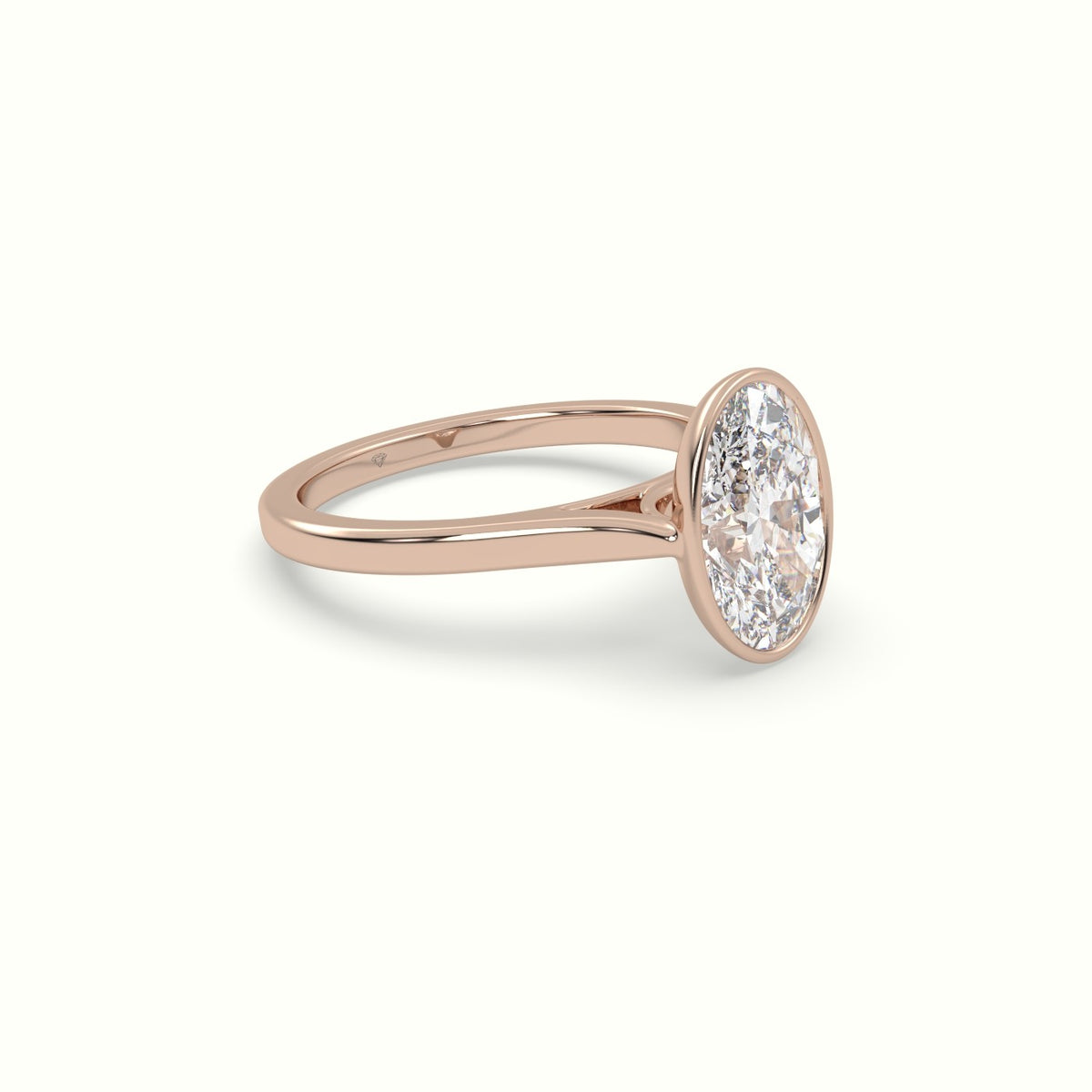 Oval Cut Diamond Bezel Set Engagement Ring — Rose Gold