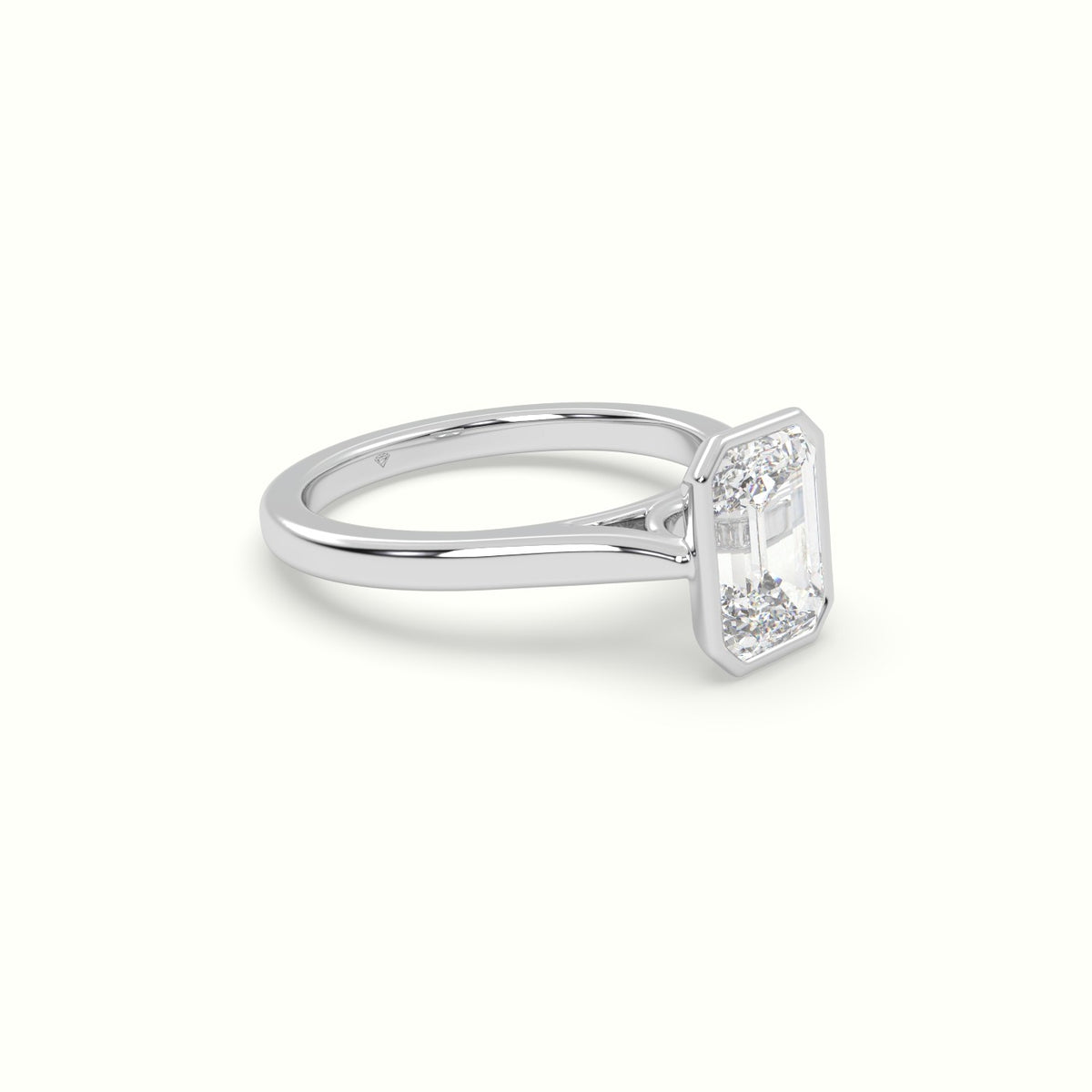 Emerald Cut Diamond Bezel Set Engagement Ring — White Gold