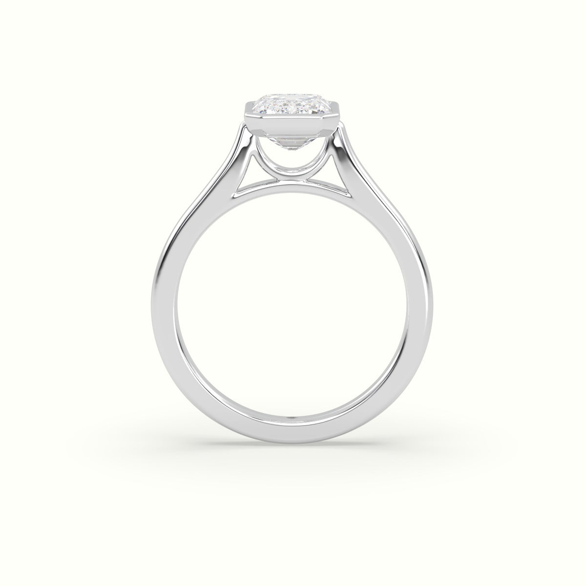 Emerald Cut Diamond Bezel Set Engagement Ring — White Gold