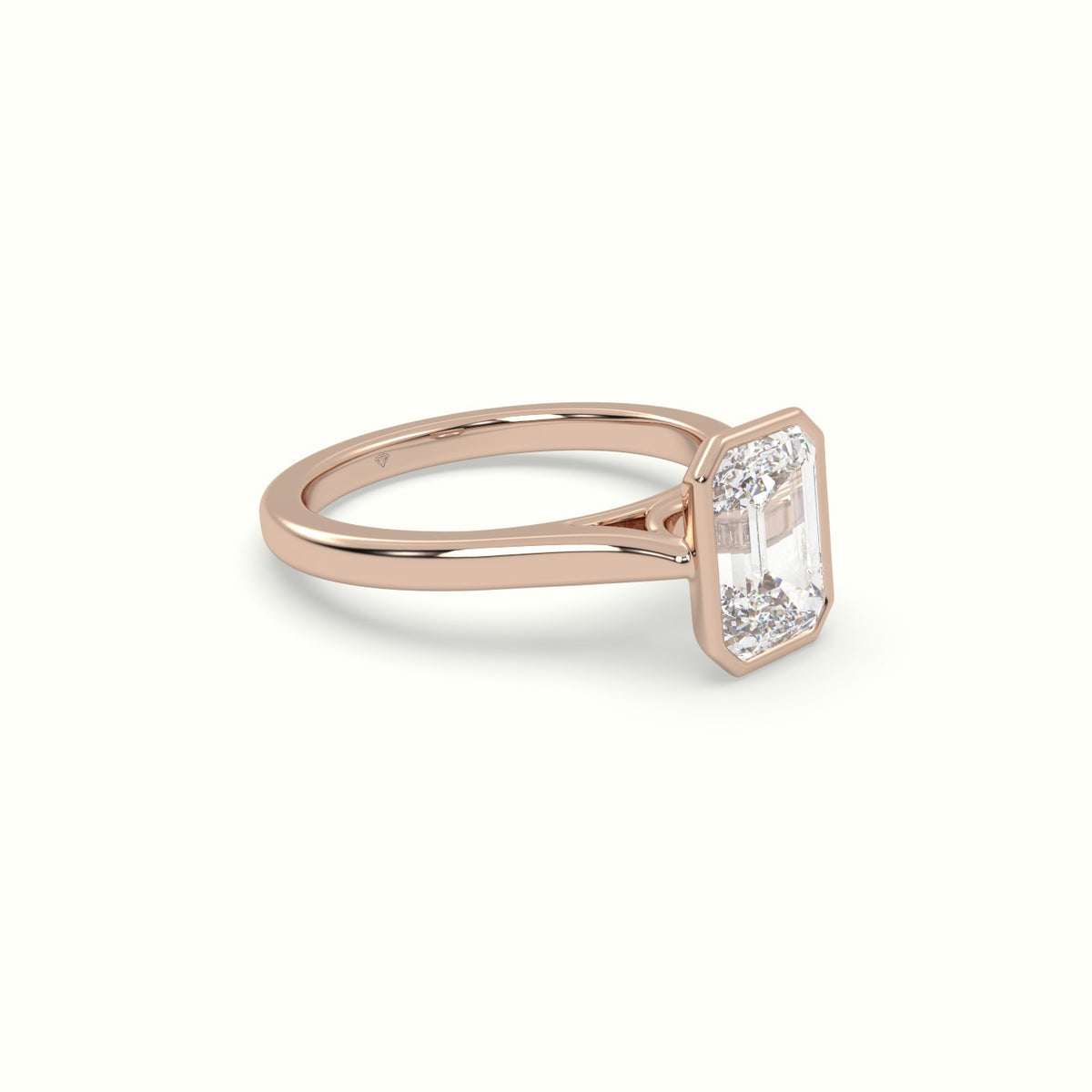 Emerald Cut Diamond Bezel Set Engagement Ring — Rose Gold