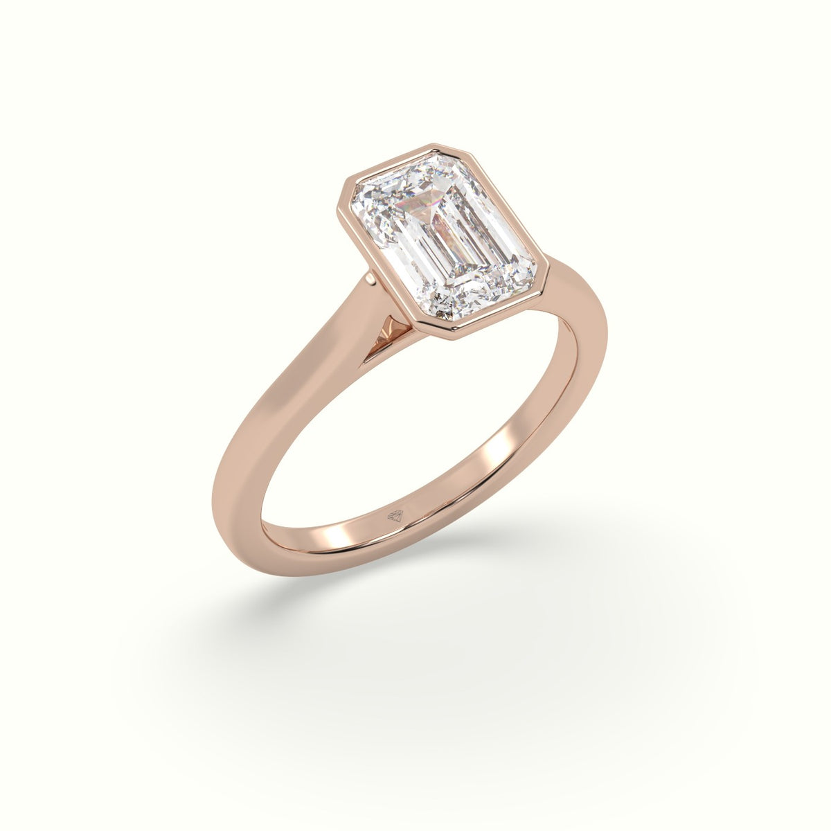 Emerald Cut Diamond Bezel Set Engagement Ring — Rose Gold