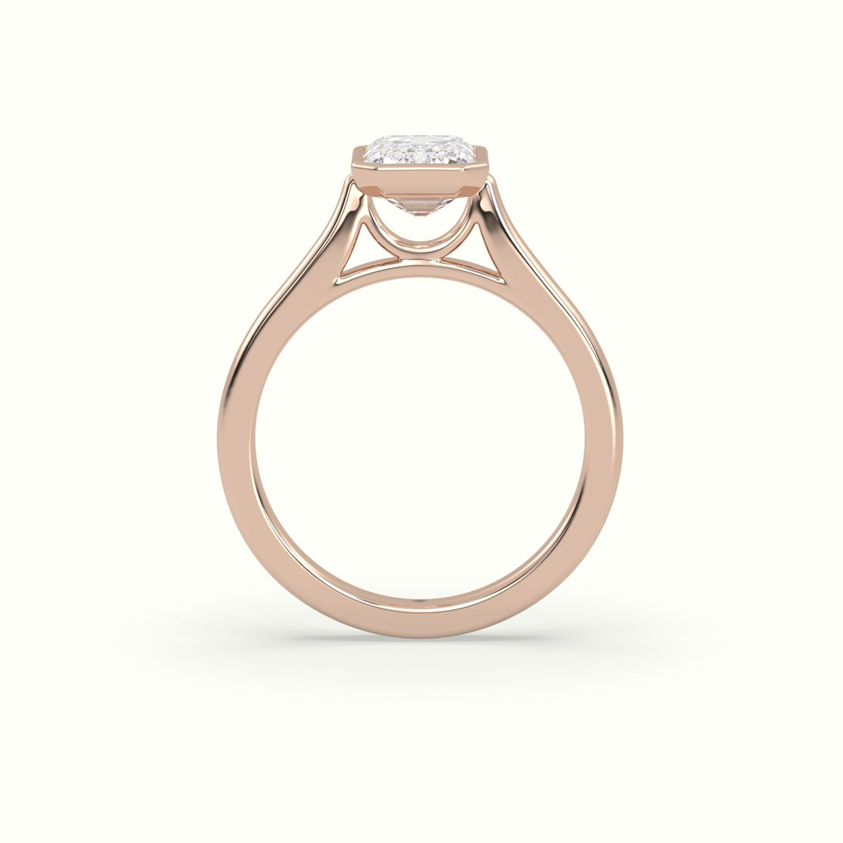 Emerald Cut Diamond Bezel Set Engagement Ring — Rose Gold