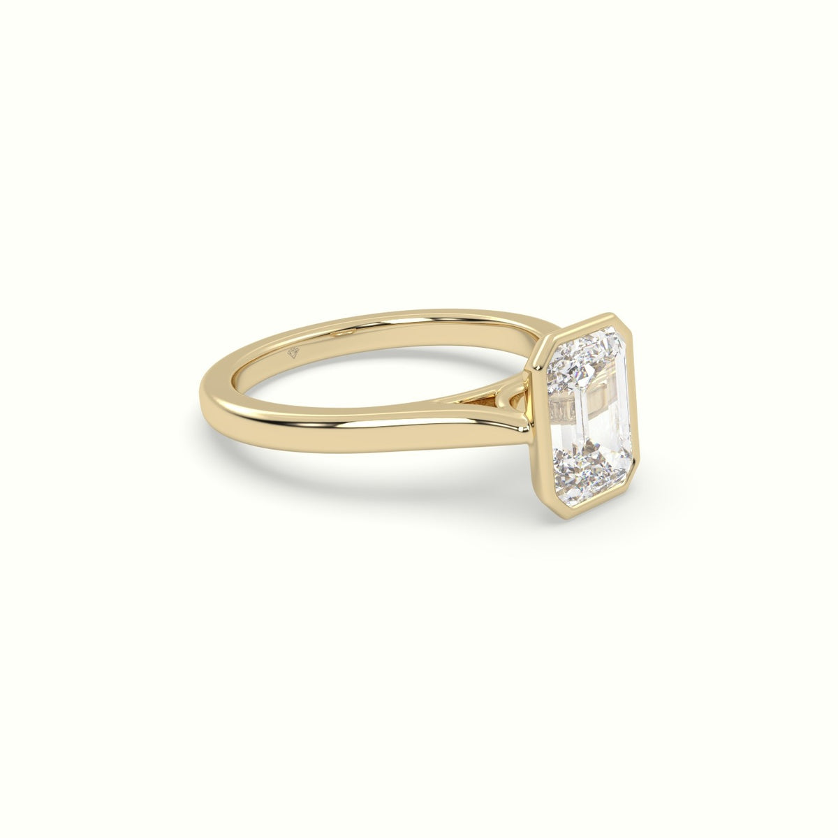 Emerald Cut Diamond Bezel Set Engagement Ring — Yellow Gold