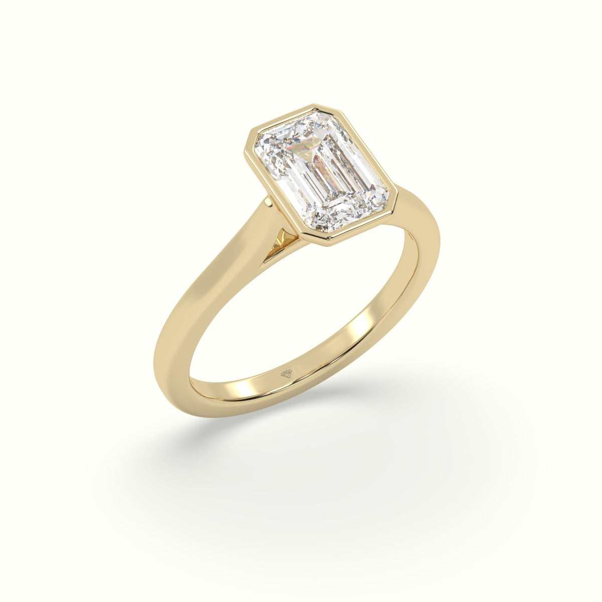 Emerald Cut Diamond Bezel Set Engagement Ring — Yellow Gold