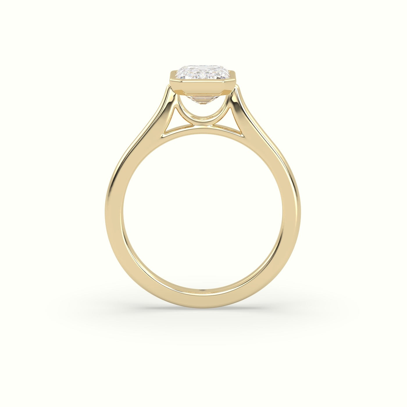 Emerald Cut Diamond Bezel Set Engagement Ring — Yellow Gold