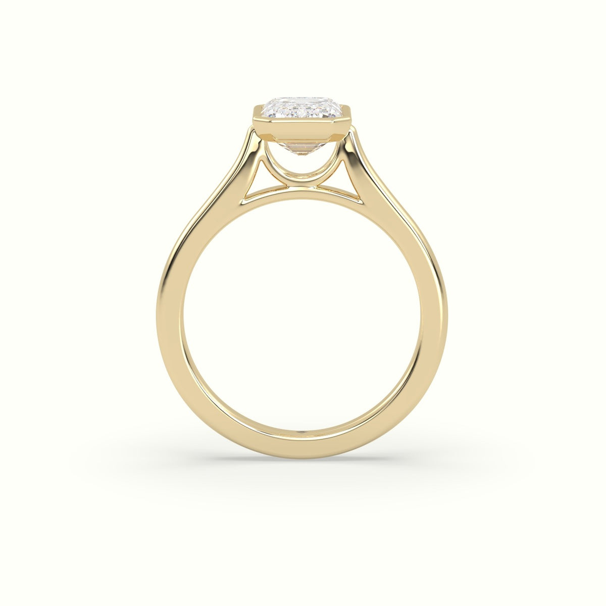 Emerald Cut Diamond Bezel Set Engagement Ring — Yellow Gold