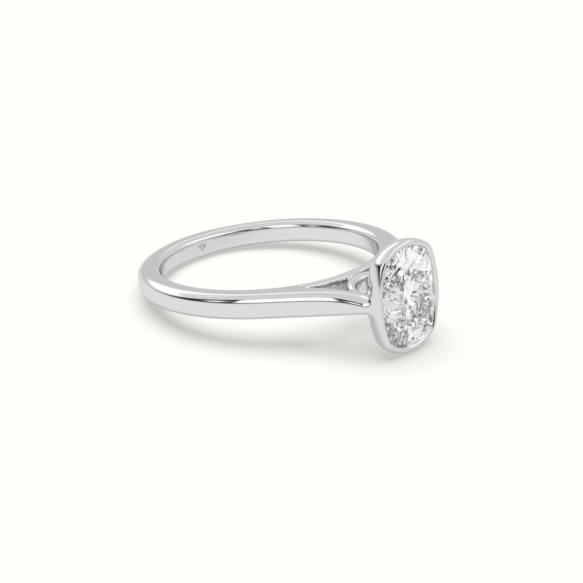 Cushion Cut Diamond Bezel Set Engagement Ring — White Gold