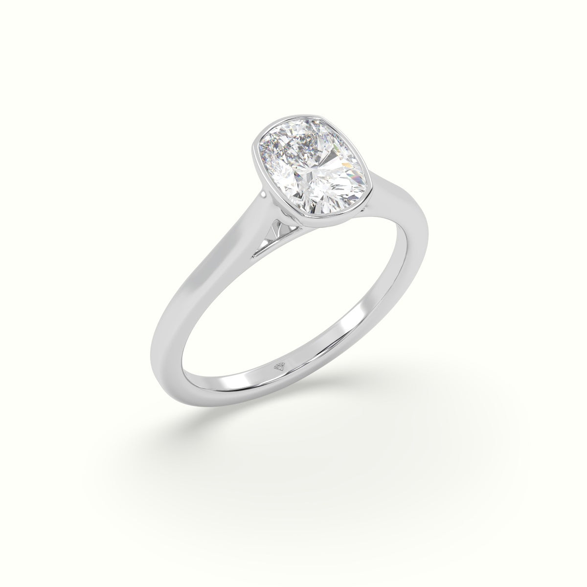 Cushion Cut Diamond Bezel Set Engagement Ring — White Gold