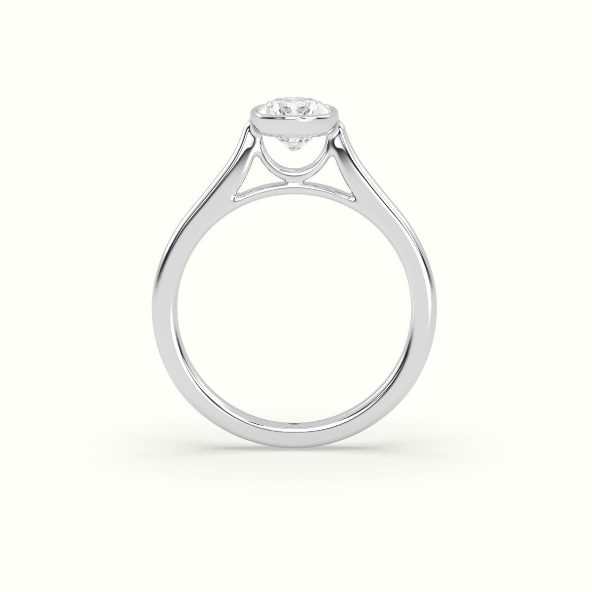 Cushion Cut Diamond Bezel Set Engagement Ring — White Gold