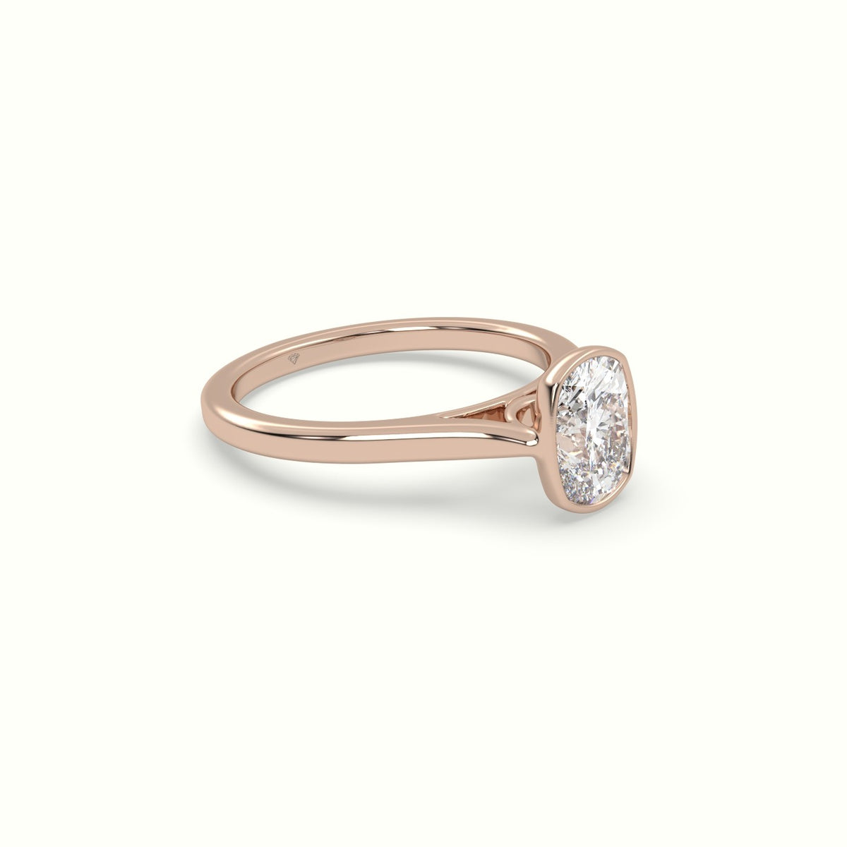 Cushion Cut Diamond Bezel Set Engagement Ring — Rose Gold