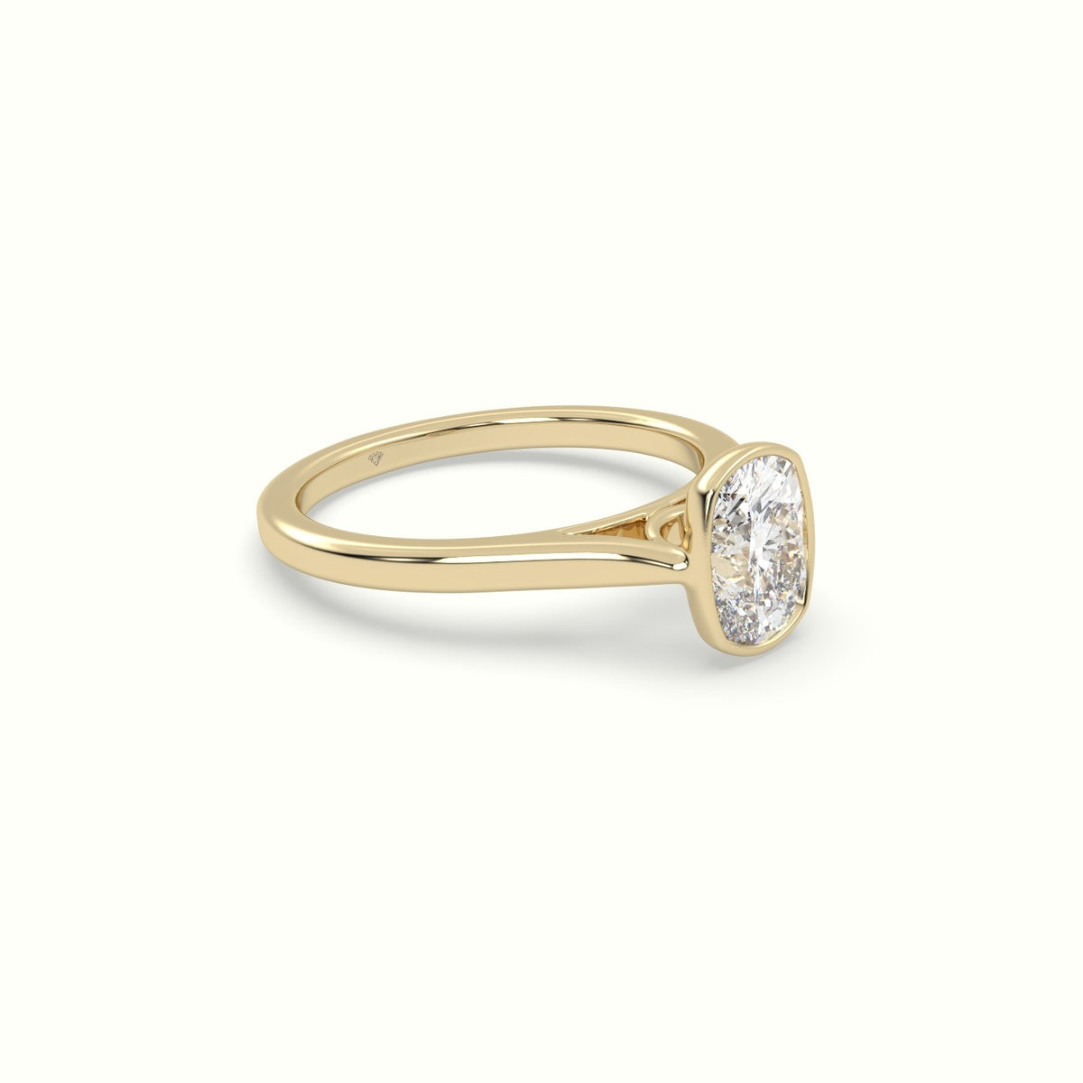 Cushion Cut Diamond Bezel Set Engagement Ring — Yellow Gold