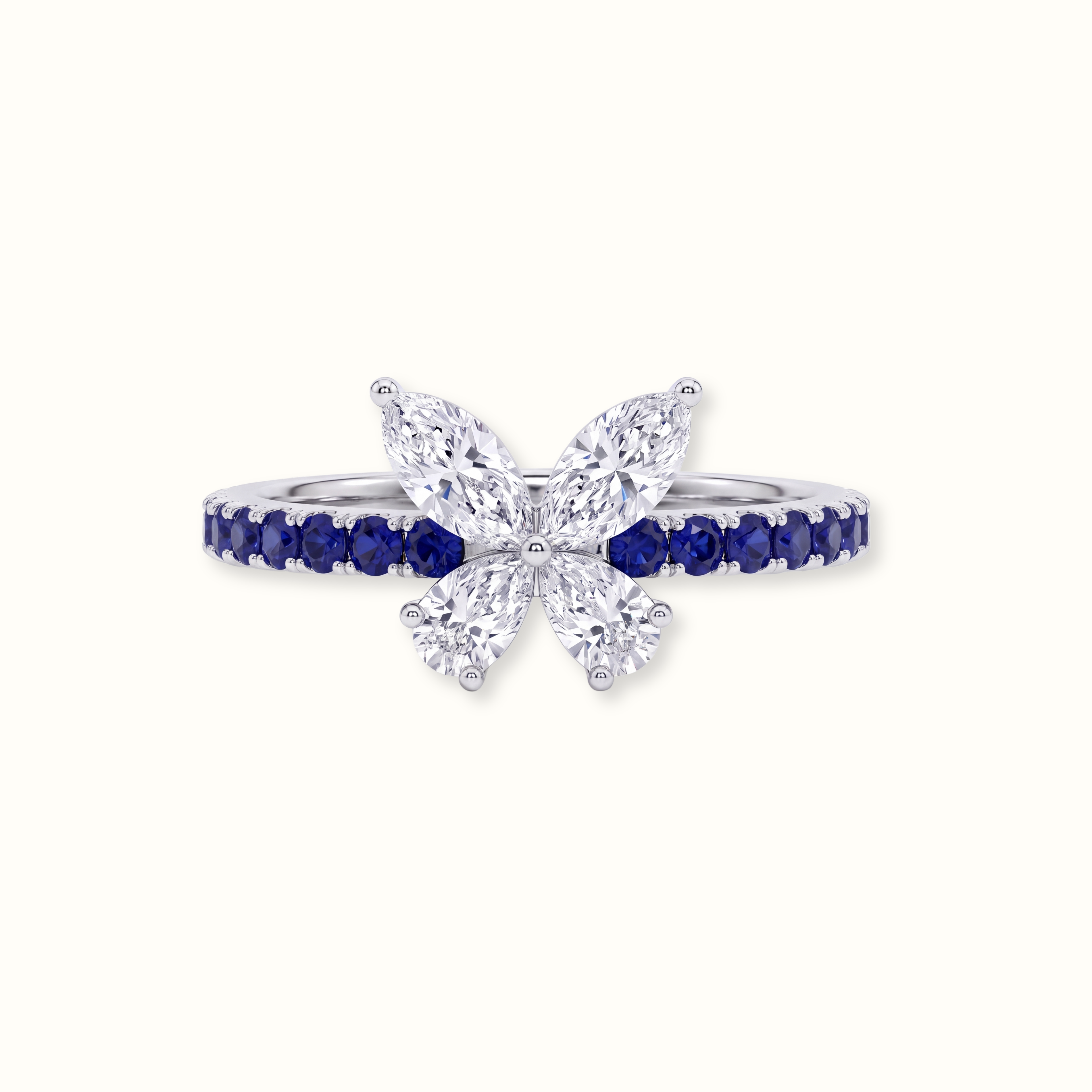 Butterfly Blue Pavé Band Diamond Ring