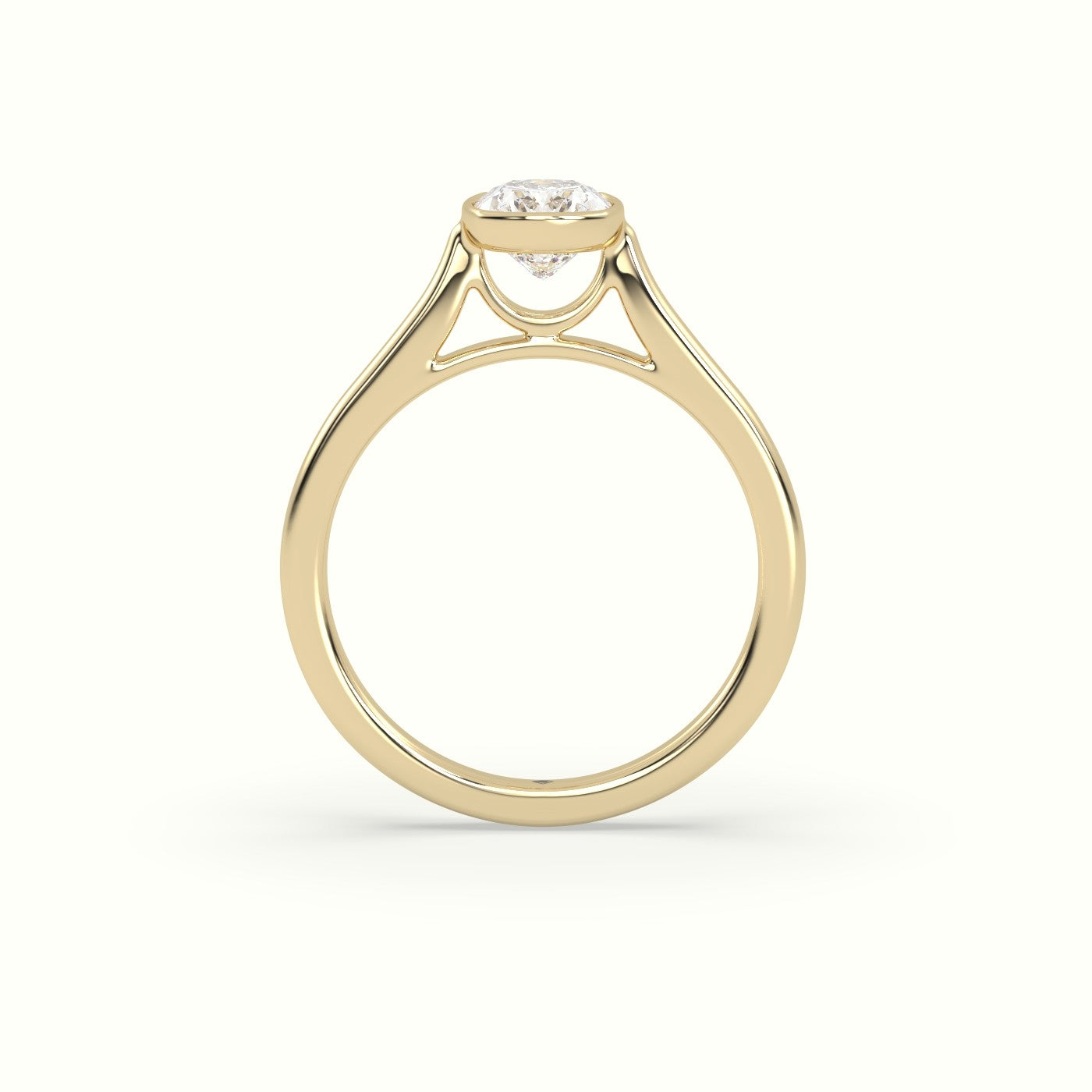 Cushion Cut Diamond Bezel Set Engagement Ring — Yellow Gold