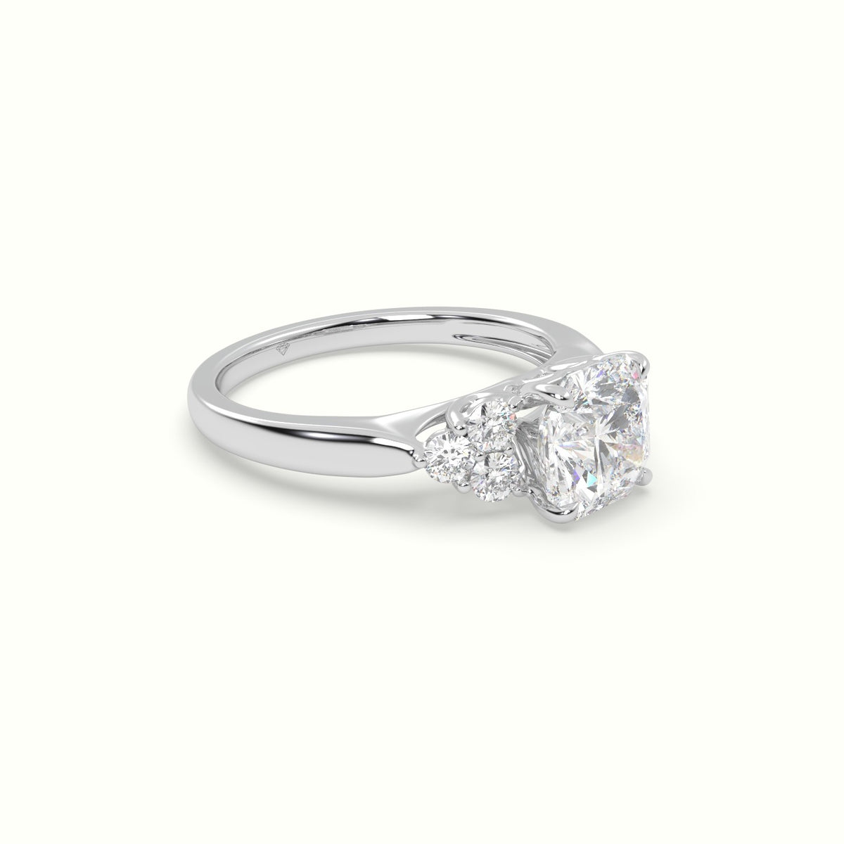 Asscher Cut Diamond Side Stone Engagement Ring — White Gold