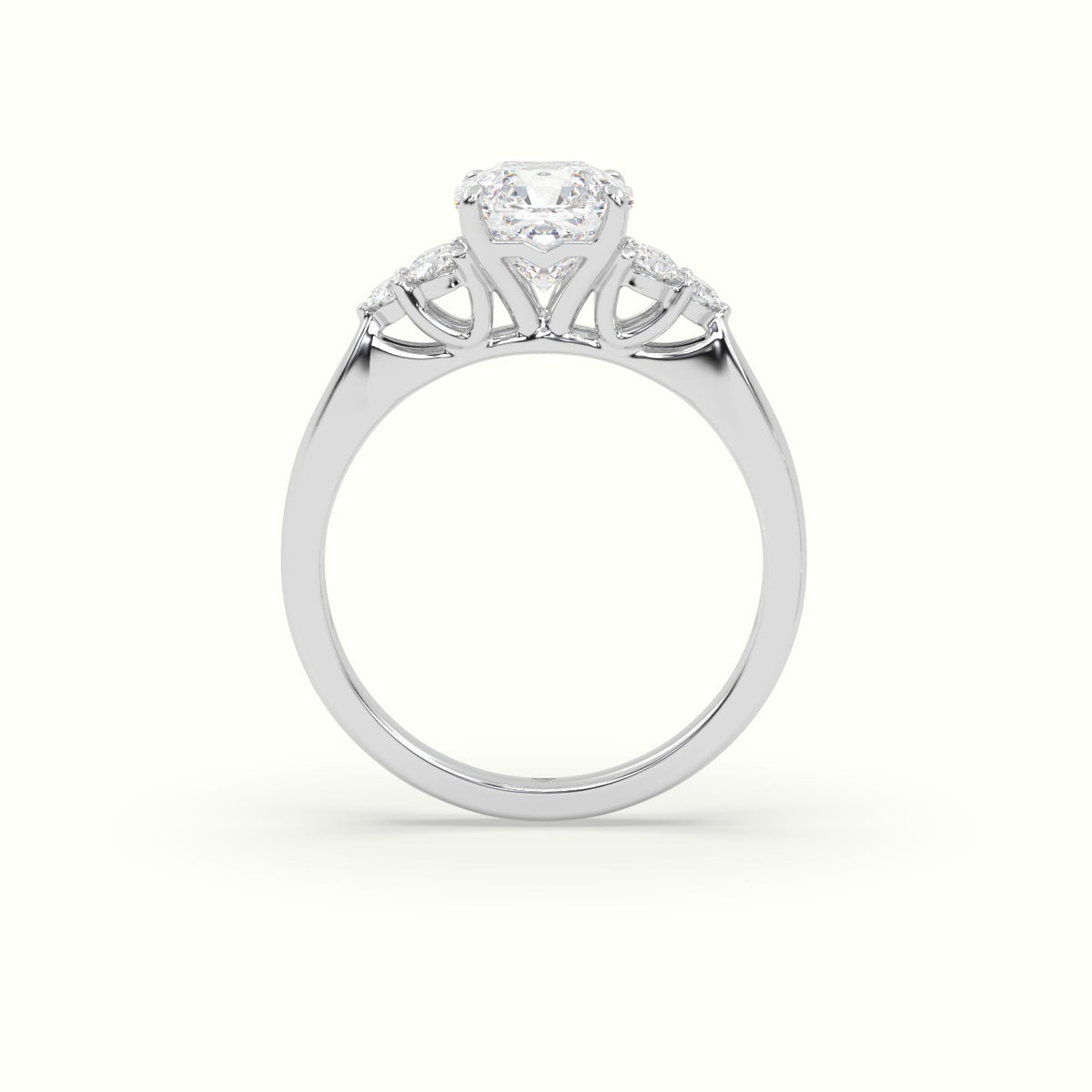 Asscher Cut Diamond Side Stone Engagement Ring — White Gold