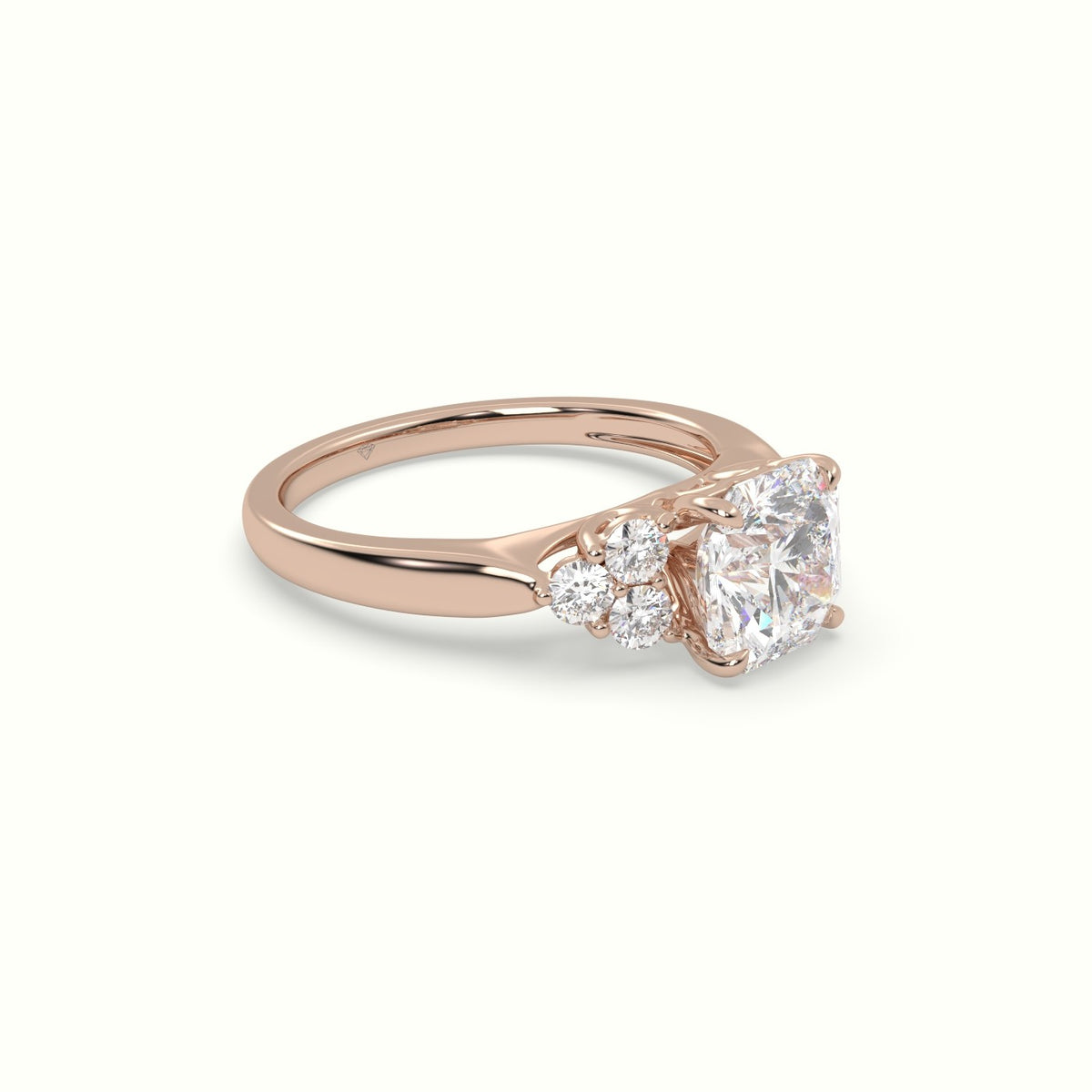 Asscher Cut Diamond Side Stone Engagement Ring — Rose Gold