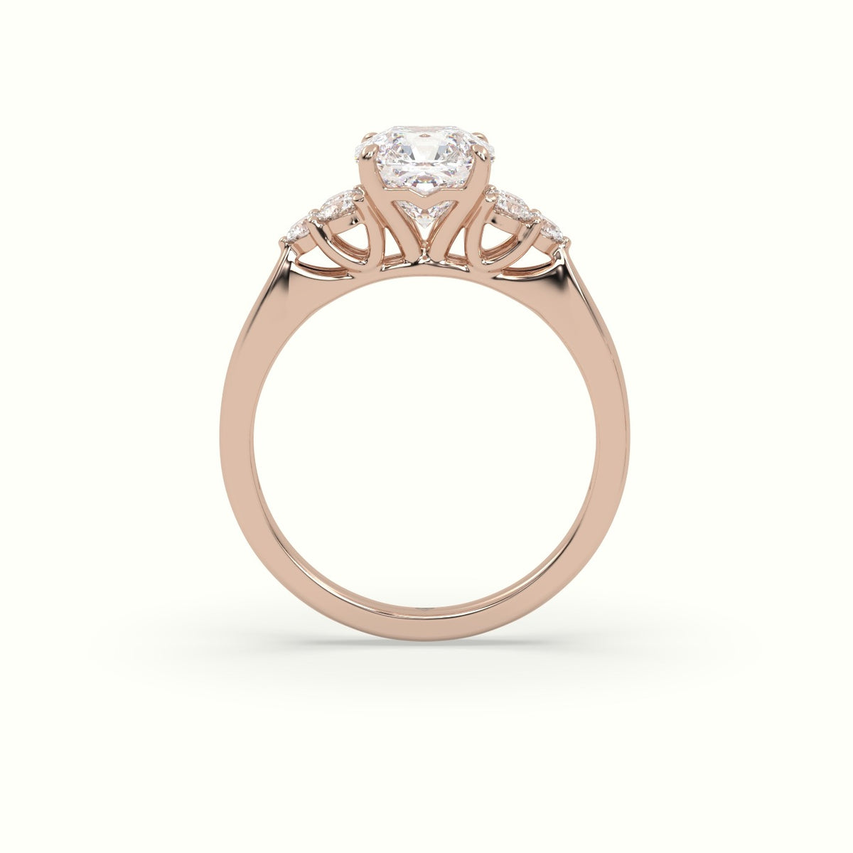 Asscher Cut Diamond Side Stone Engagement Ring — Rose Gold