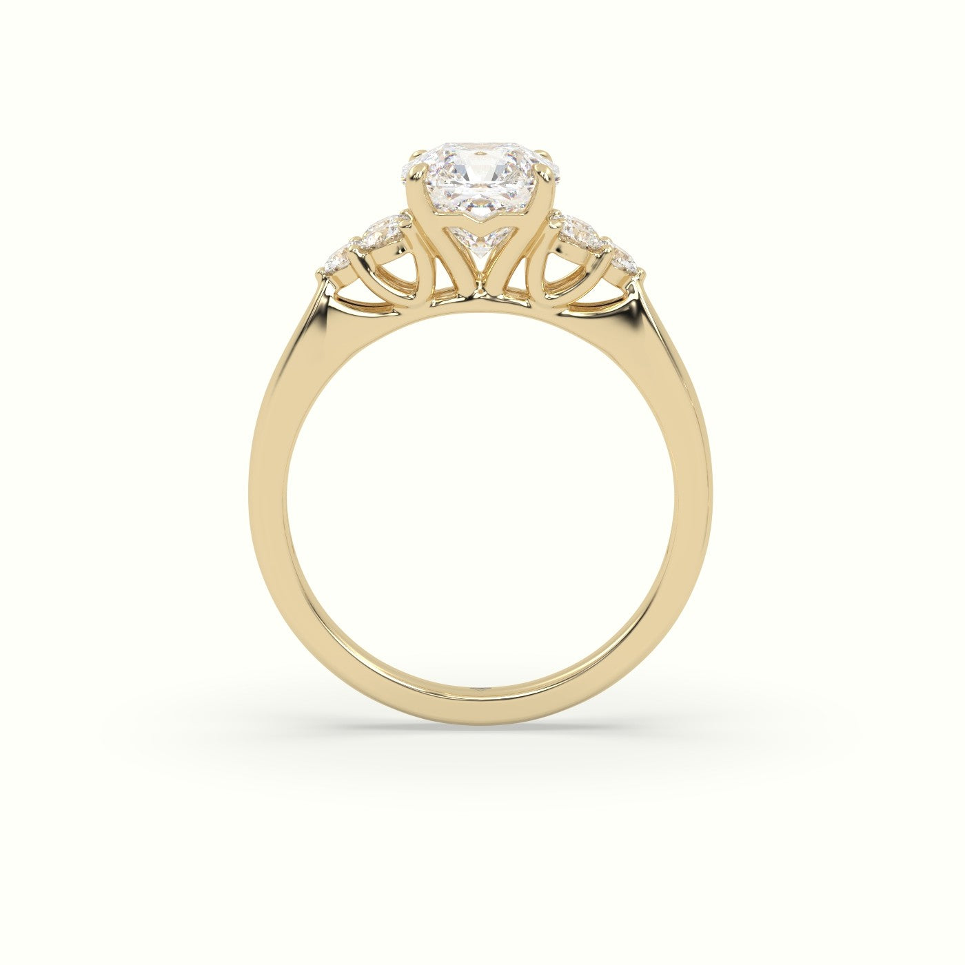 Asscher Cut Diamond Side Stone Engagement Ring — Yellow Gold